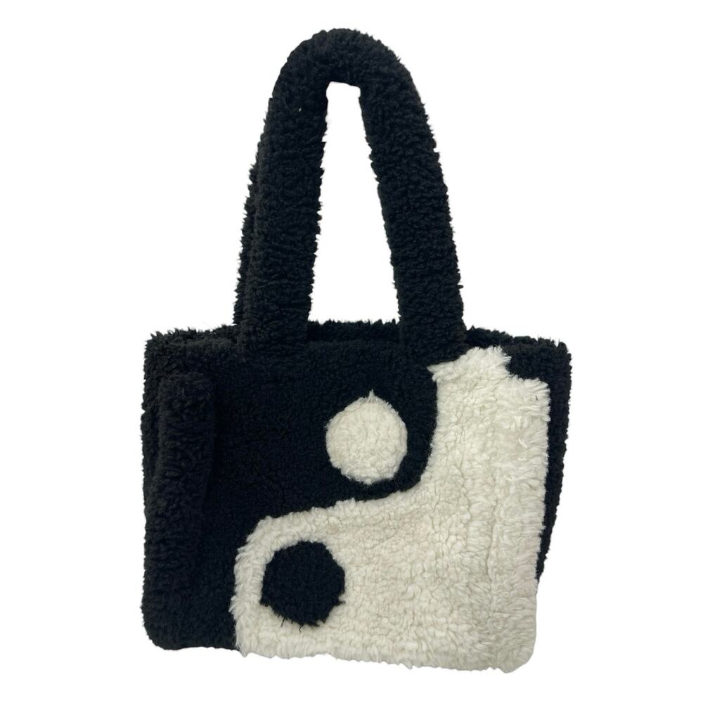 Skinnydip Liza Black White Yin Yang Faux Fur Snap Carry On Tote Bag Handbag OS